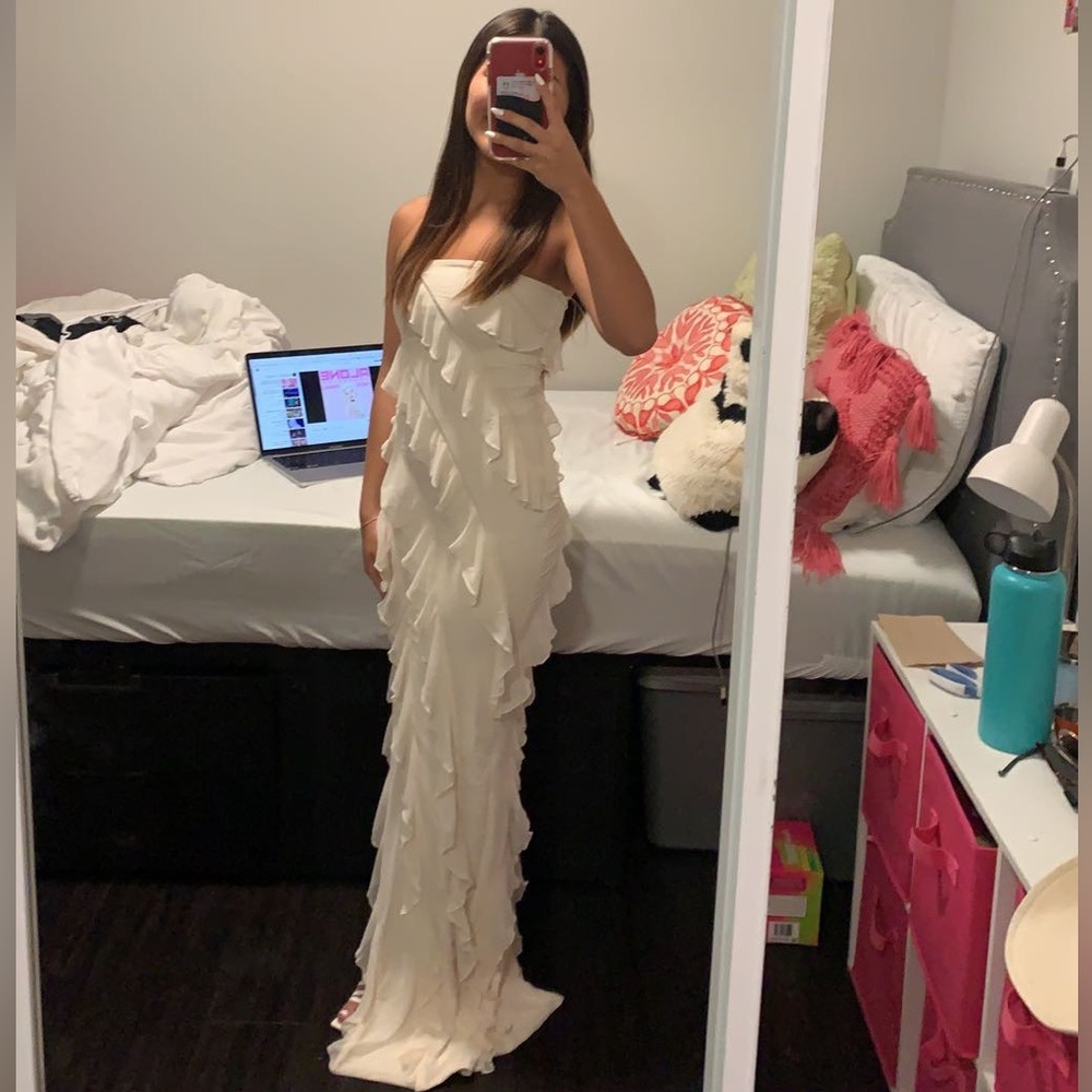 Oh Polly Nevali Bandeau Ruffle Maxi Dress - Ivory